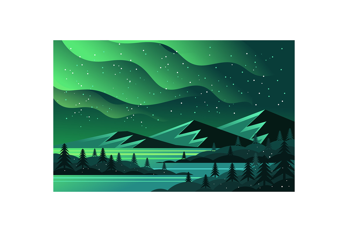 Winter Night Landscape Northern, a Seasonal Illustration by KAZ by IanMikraz Studio