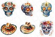 Watercolor Mexican Halloween Clipart, an Illustration by DreamPrint404 (Thumbnail 2 of 6)