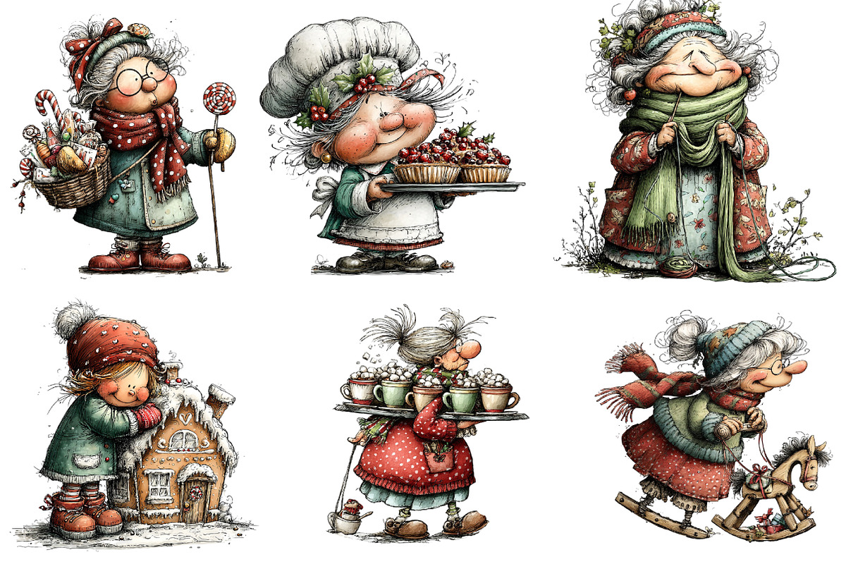 Whimsical Christmas Grandma Clipart, an Illustration by DreamArtGraphic (Photo 4 of 6)