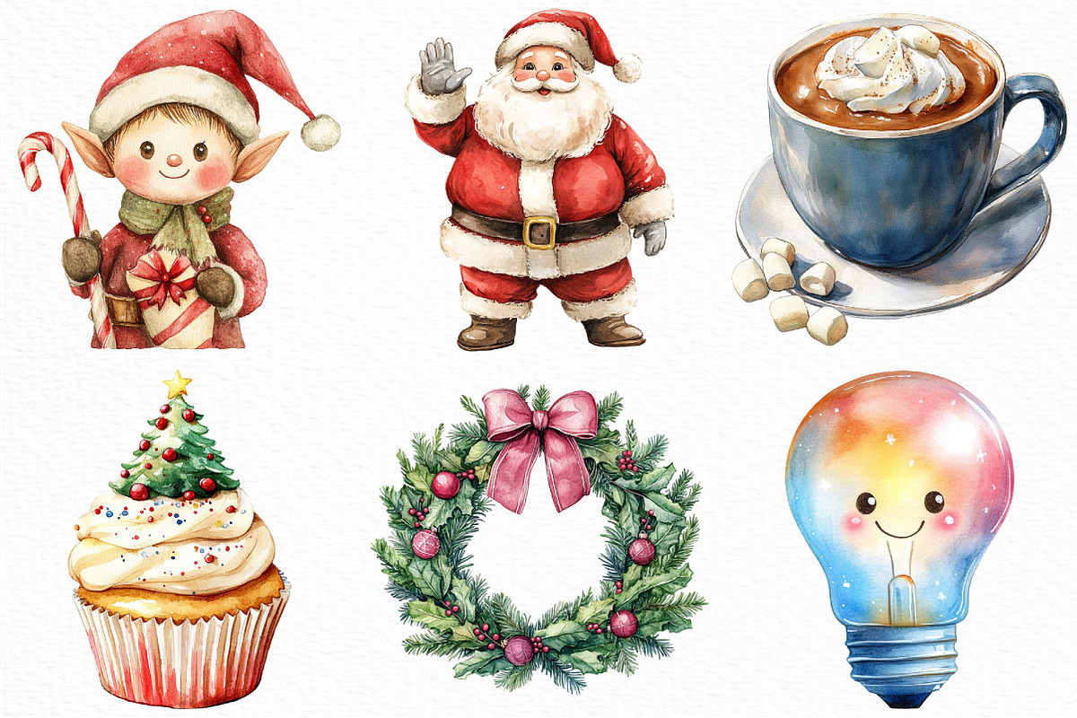 Cute Christmas Watercolor Clipart, an Illustration by Craft Nest (Photo 4 of 6)