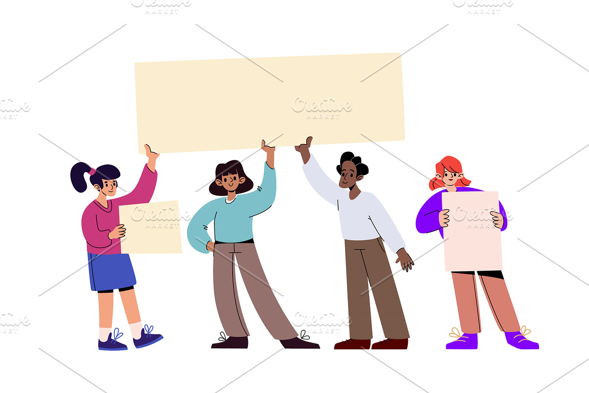 Diverse cartoon characters holding, a Person Illustration by art PVP - market