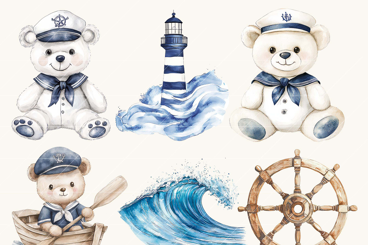 Watercolor Little Mariners Clipart, an Object Illustration by SparkyDesignsUS (Photo 3 of 9)