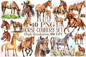 Horse Clipart, Country Horses Set, an Illustration by Sublimation Artist