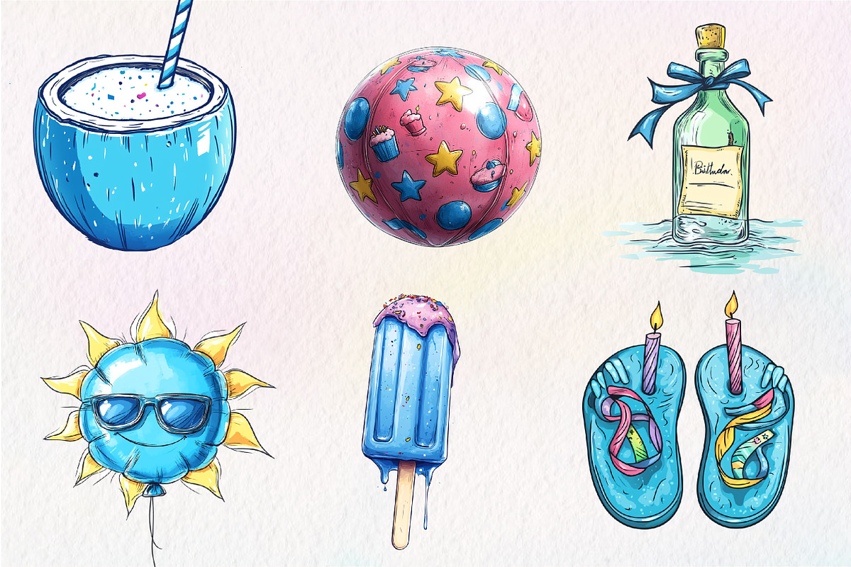 Summer Happy Birthday Clipart, an Illustration by CreationArt (Photo 2 of 5)