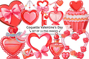 Coquette Valentine's Day Clipart, an Illustration by DreamPrint404