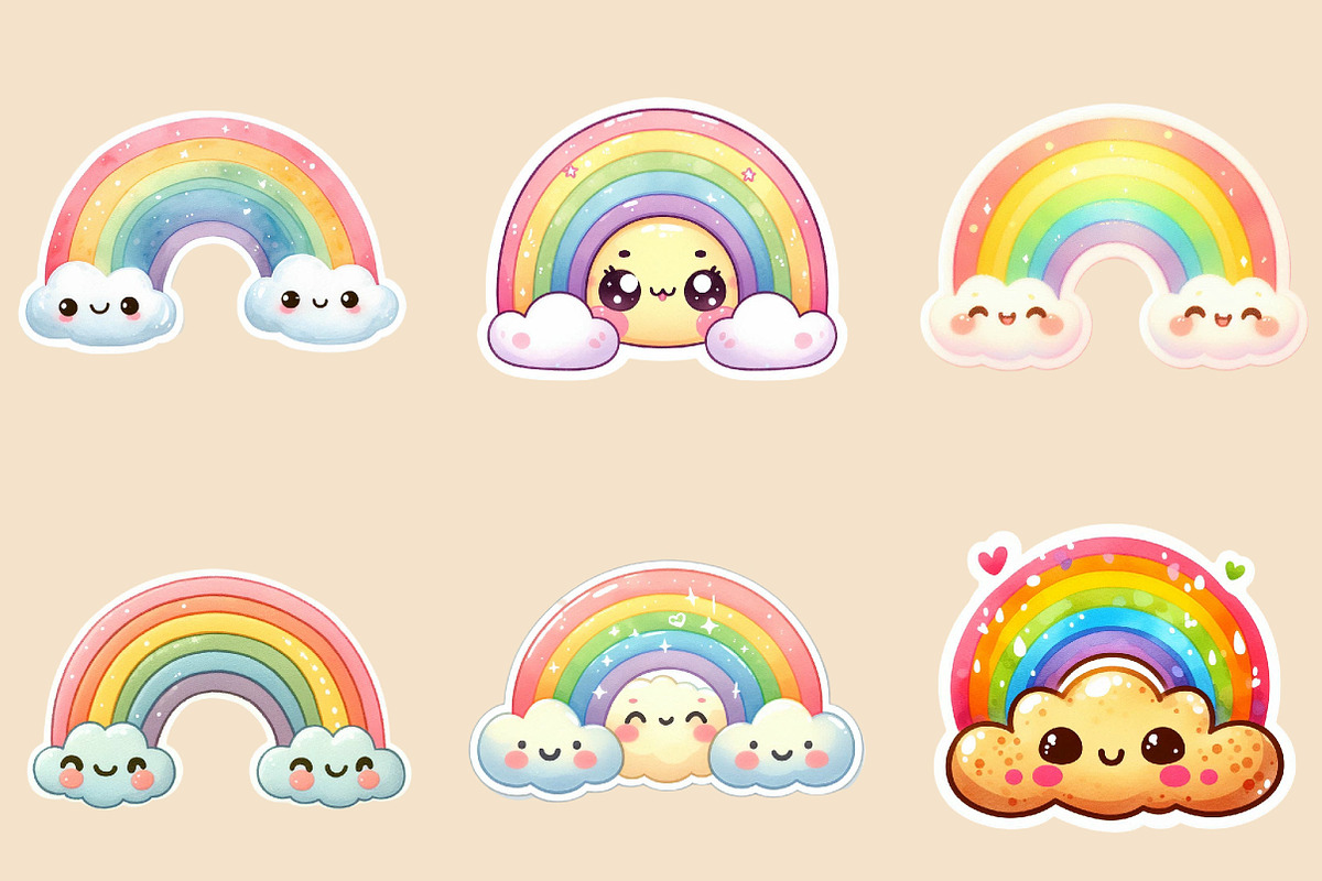 Kawaii Rainbow Stickers PNG, an Illustration by Creative Art (Photo 7 of 9)