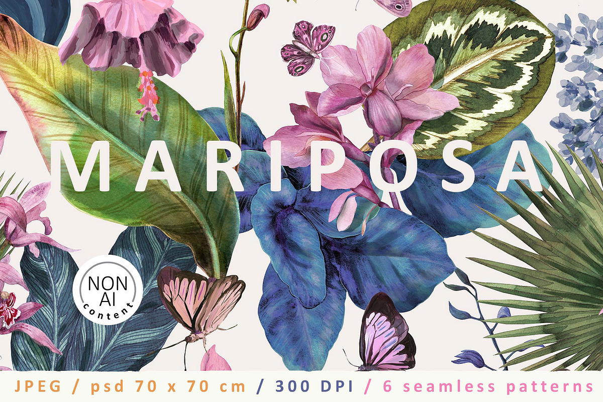 Mariposa. Tropical pattern, a Pattern Graphic by emeraldthue (Photo 1 of 6)