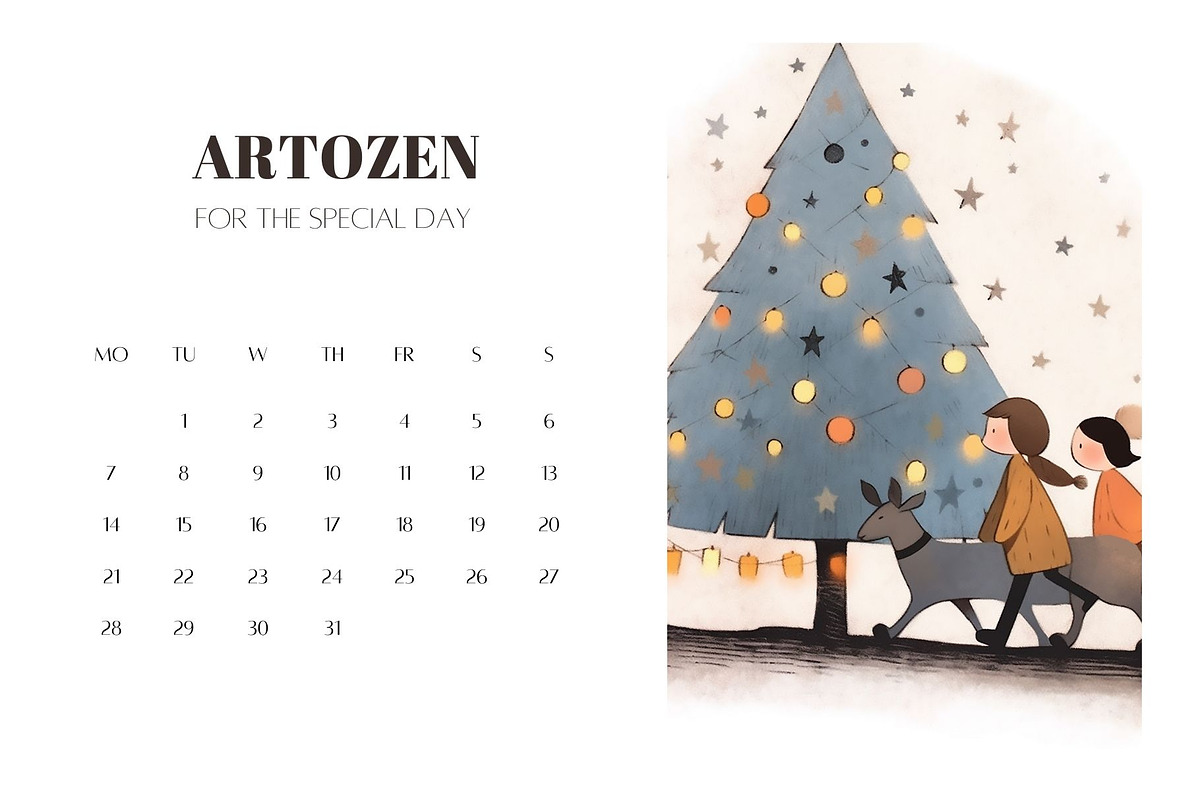 8 Christmas cute girl grey trees, a Seasonal Illustration by ARTOZEN DIGITAL (Photo 8 of 15)