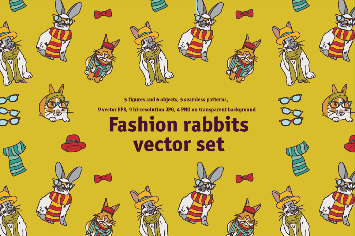 Fashion rabbits vector set, an Animal Illustration by Crowhouse