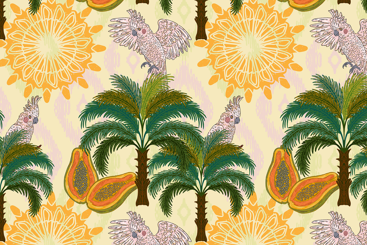 Tropical Cockatoo Palm Papaya, a Pattern Graphic by NayaChu (Photo 3 of 9)