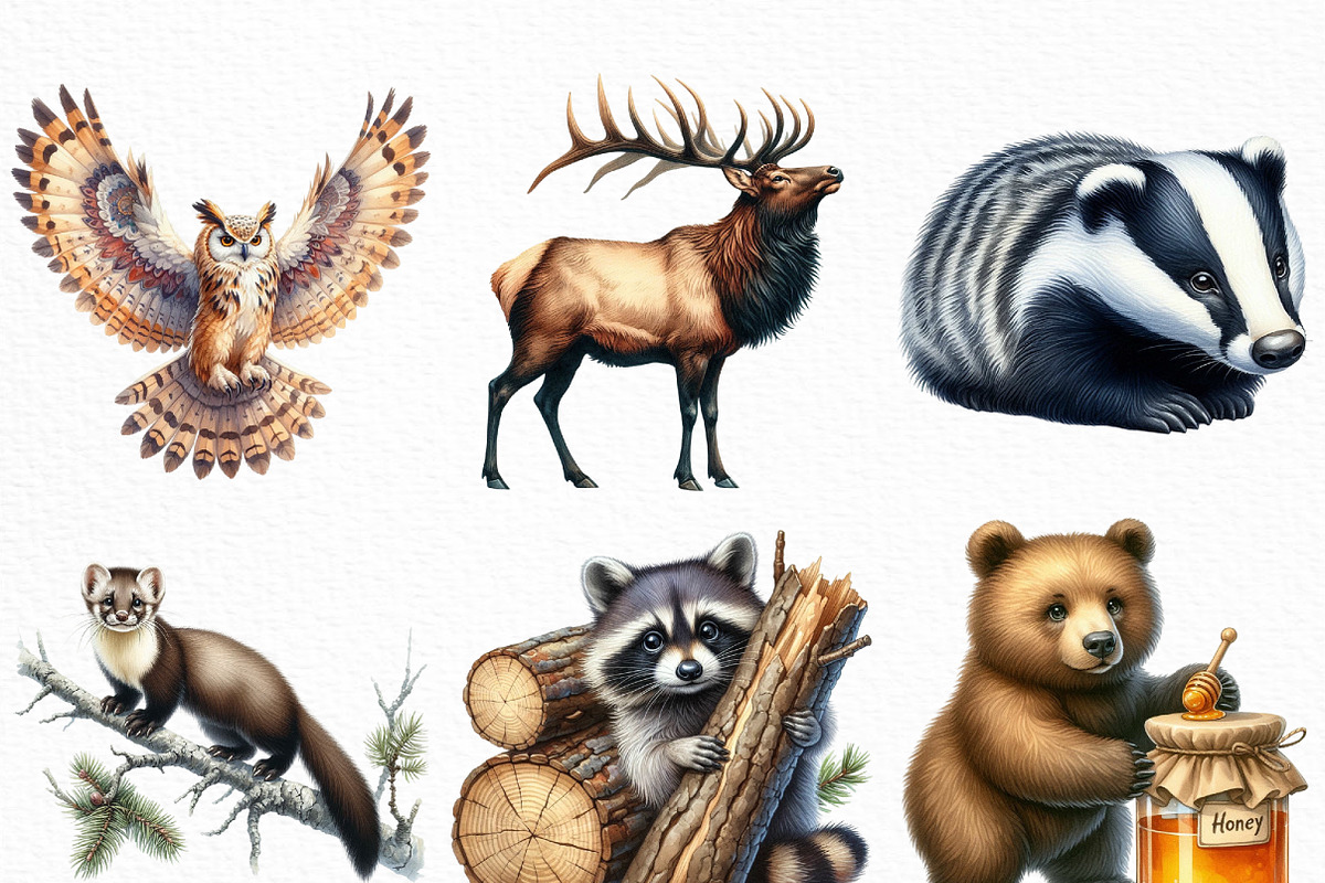 Forest Animals Watercolor Clipart, an Illustration by Craft Nest (Photo 3 of 6)