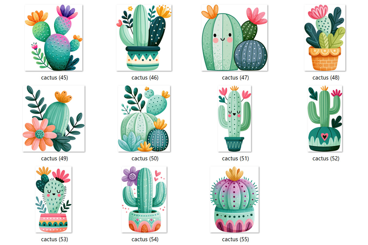Whimsical Cactus Clipart 55 PNG, a Decorative Illustration by Whimsy Brush Studio (Photo 6 of 10)