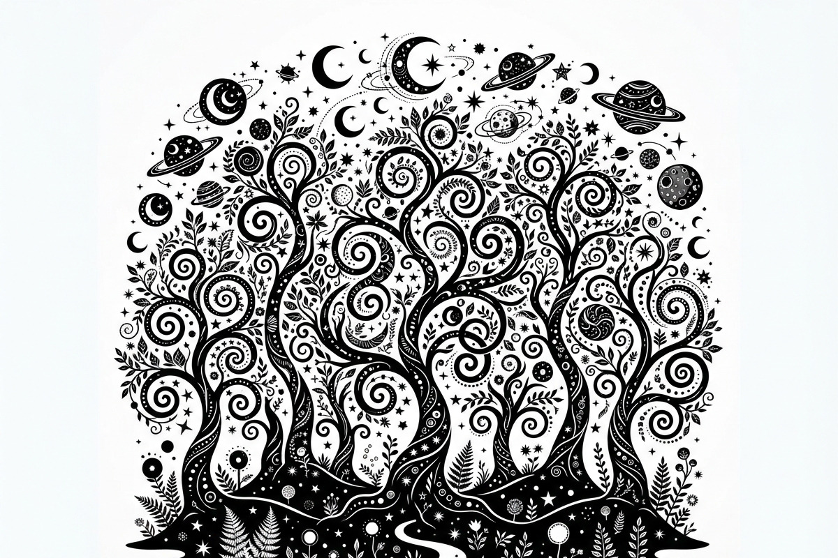 50 Mystical Galaxy Forest Silhouette, a Technology Illustration by Amazin_art (Photo 13 of 34)