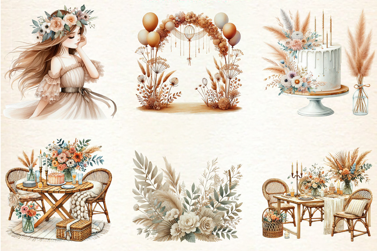 Boho Beige Birthday Sublimation Clip, an Illustration by DreamArtGraphic (Photo 3 of 4)