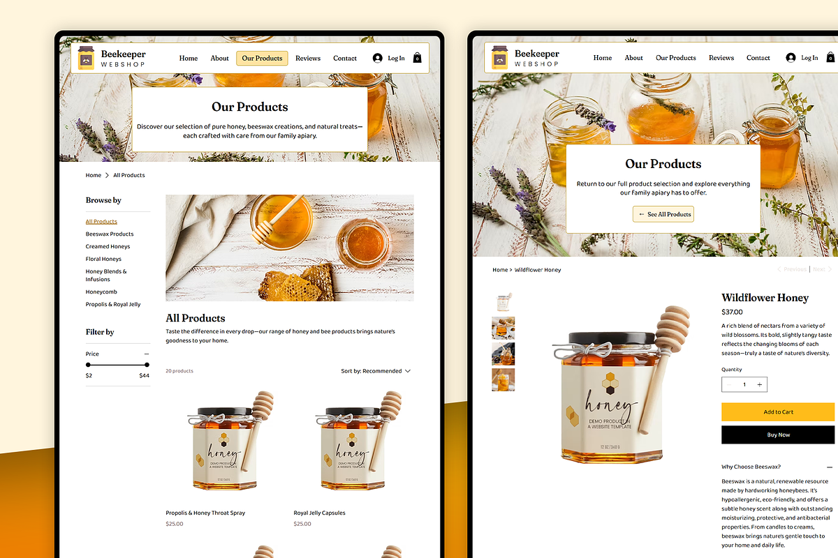 Beekeeper & Honey Webshop Template, a Wix Template by Kitteeh (Photo 12 of 20)