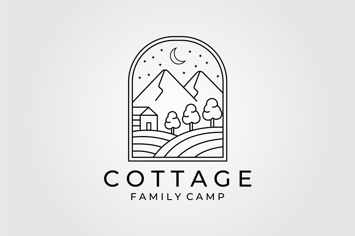 cottage or cabin line art minimalist, a Branding & Logo Template by zyxroun shop