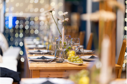 Set table with glasses and dishes in, a Food & Drink Photo by Barcelona_dreams