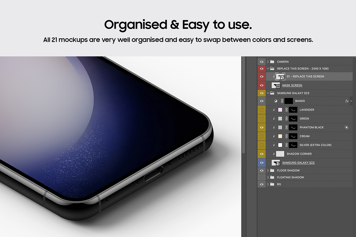 Galaxy S23 - 21 Mockups Scenes, an Android Mockup by Asylab (Photo 6 of 40)