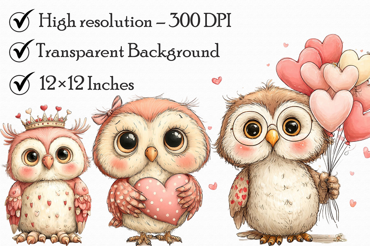 Whimsical Valentine Owl Clipart, an Illustration by Libby Wishes (Photo 7 of 7)