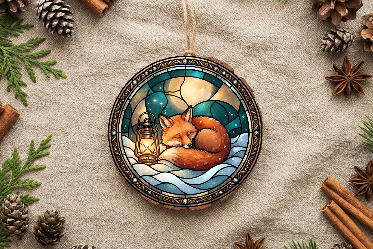 Stained Glass Fox Ornament Art, a Seasonal Illustration by CrexoraLab (Photo 2 of 3)