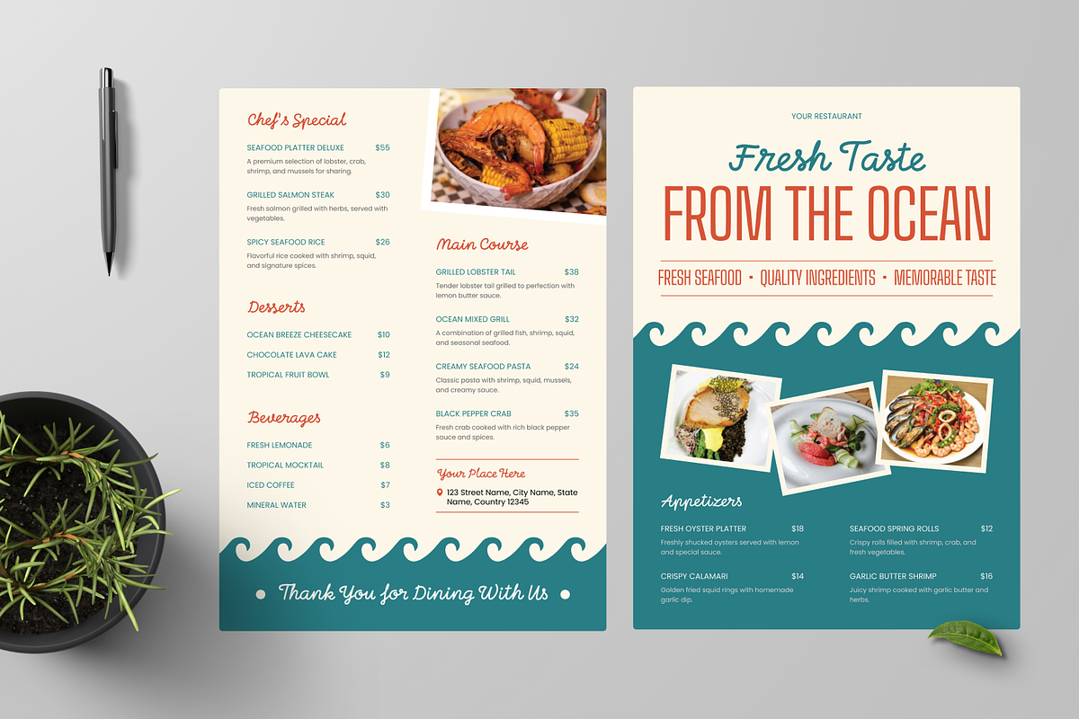 Seafood Restaurant Menu, a Flyer Template by Annora Studio (Photo 2 of 6)