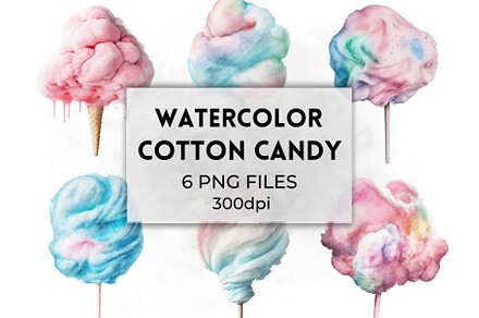 Watercolor Cotton Candy Clipart