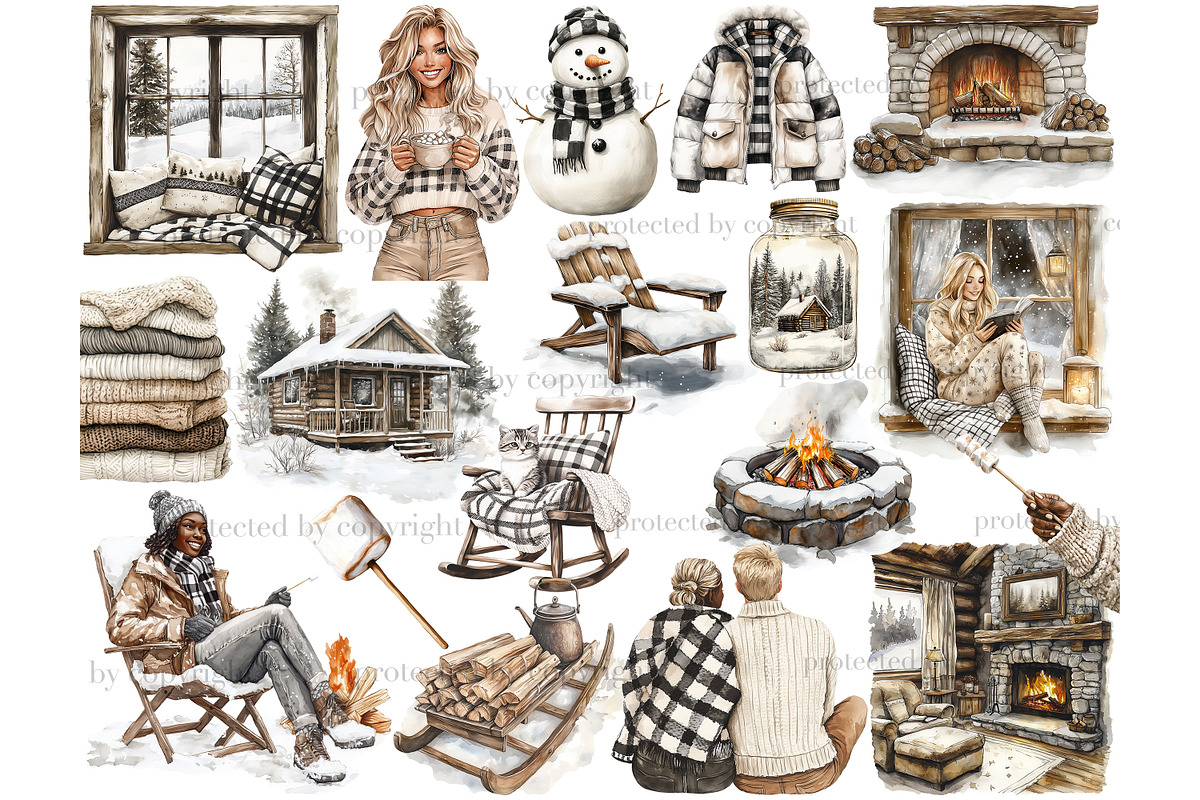 Cozy Cabin Clipart | Winter PNG, a Seasonal Illustration by GlamArtZhanna (Photo 3 of 6)