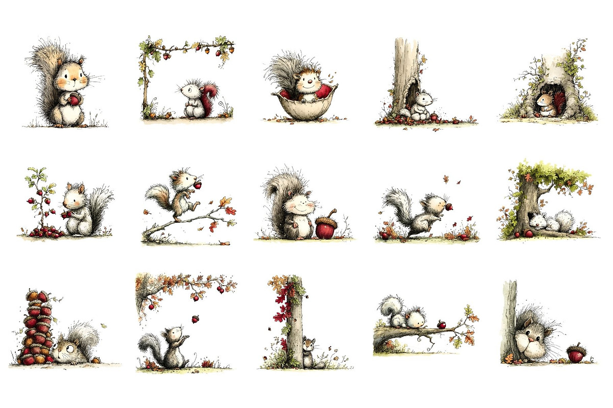Whimsical Autumn Squirrel Clipart, a Seasonal Illustration by Nicolle's Colorful Art (Photo 4 of 4)