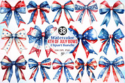 Watercolor 4th of July Bows Clipart, a Seasonal Illustration by Canvas Craft (Thumbnail 1 of 5)