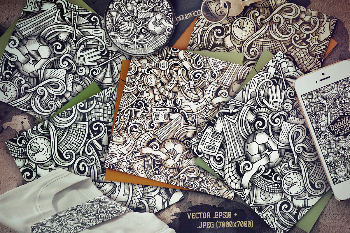 Soccer Graphic Doodle Patterns, a Pattern Graphic by BALABOLKA (Photo 2 of 6)
