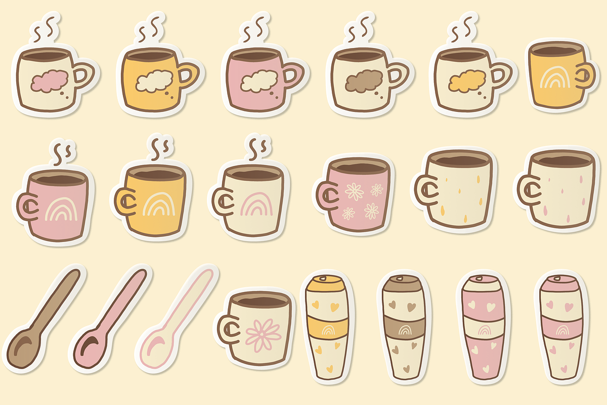 Coffee Shop Tea Cups Mugs Stickers, a Food Illustration by InkCloudDesign (Photo 3 of 4)