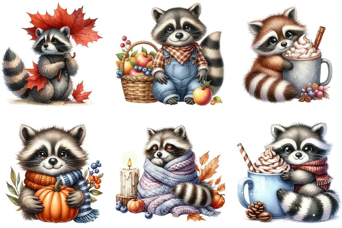 Autumn Raccoons Clipart, an Illustration by DreamArtGraphic (Photo 4 of 4)