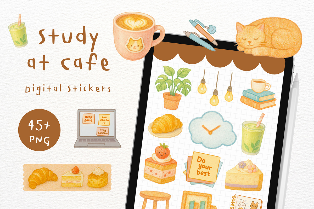 Study at Cafe Goodnotes Stickers, an Illustration by mimimeow (Photo 1 of 3)