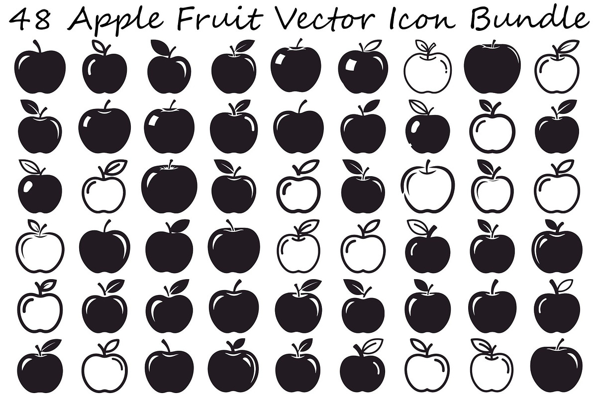Apple Fruit Vector Icon Bundle, an Illustration by musafir_fashion (Photo 1 of 49)