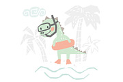 Dinosaurs on the beach. Kids vector, an Animal Illustration by MeadowFox (Thumbnail 9 of 10)