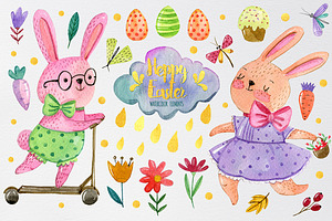 Watercolor Easter Set Elements