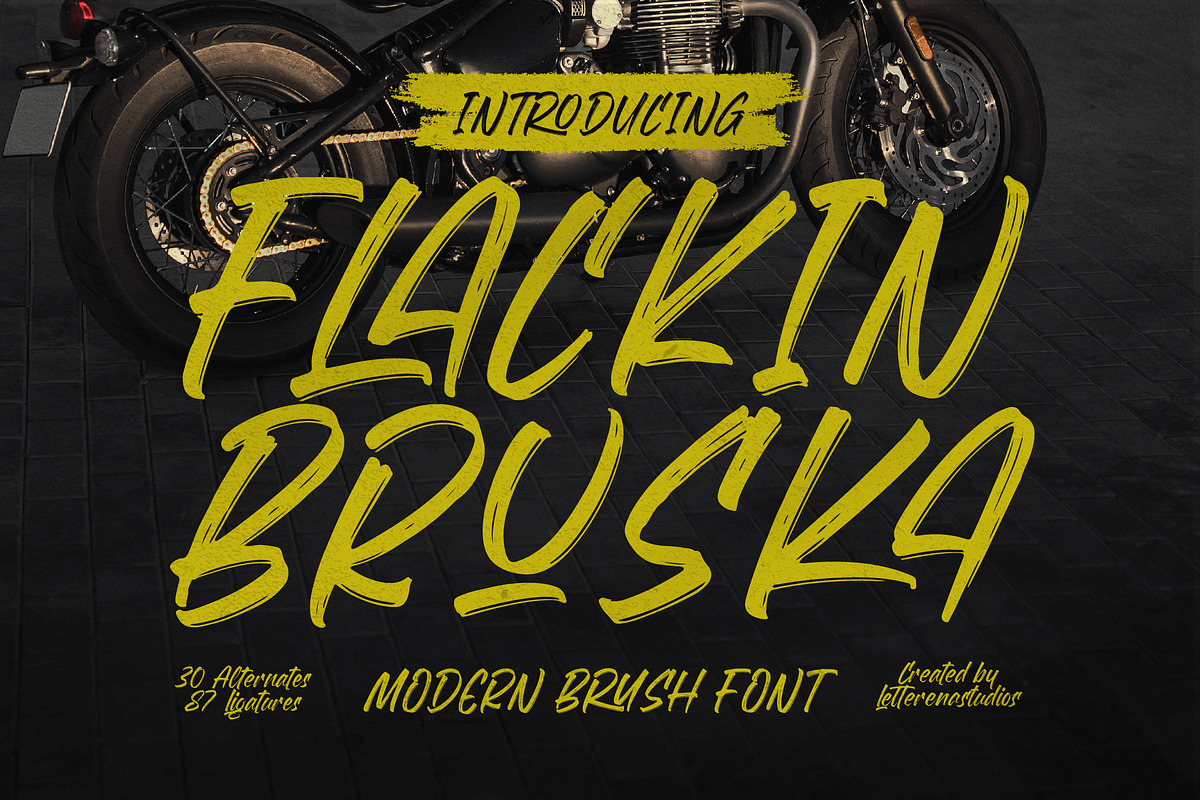 Flackin Bruska Modern Brush Font, a Script Font by Letterena Studios Script (Photo 1 of 15)