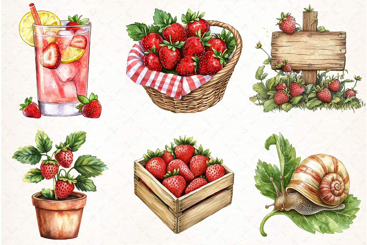 Strawberry Garden Clipart, an Illustration by Watercolor design (Photo 2 of 4)