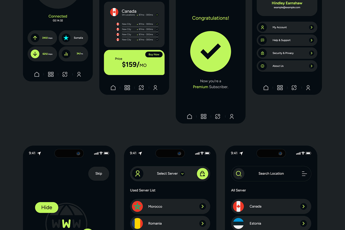 VPN Mobile Application UI UX Layout, an UI Kit Template by CreativeShaper (Photo 4 of 6)