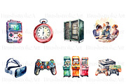 Watercolor Game Clipart, Gamer PNG, a Technology Illustration by BrushstrokeArtGB (Thumbnail 4 of 9)