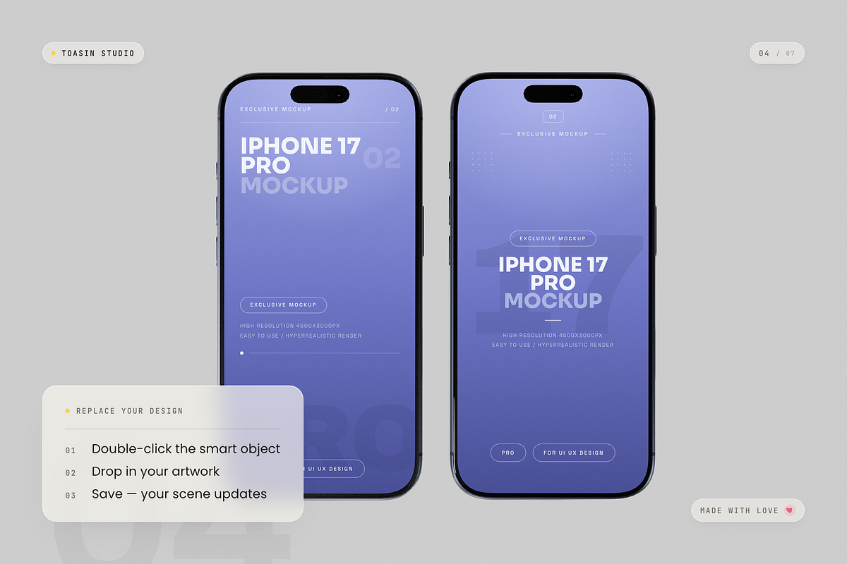 iPhone 17 Pro Mockup, an iPhone Mockup by Toasin Studio (Photo 4 of 7)