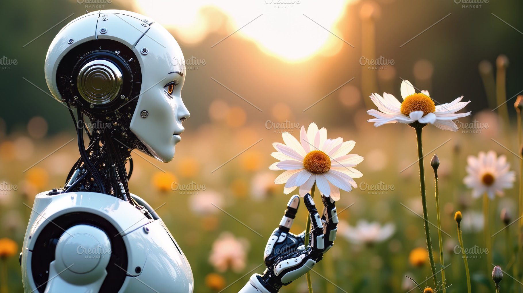 Humanoid robot holding a flower in a, a Technology Photo by Perpis
