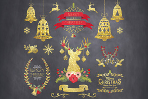 Gold Glitter Chalkboard Christmas