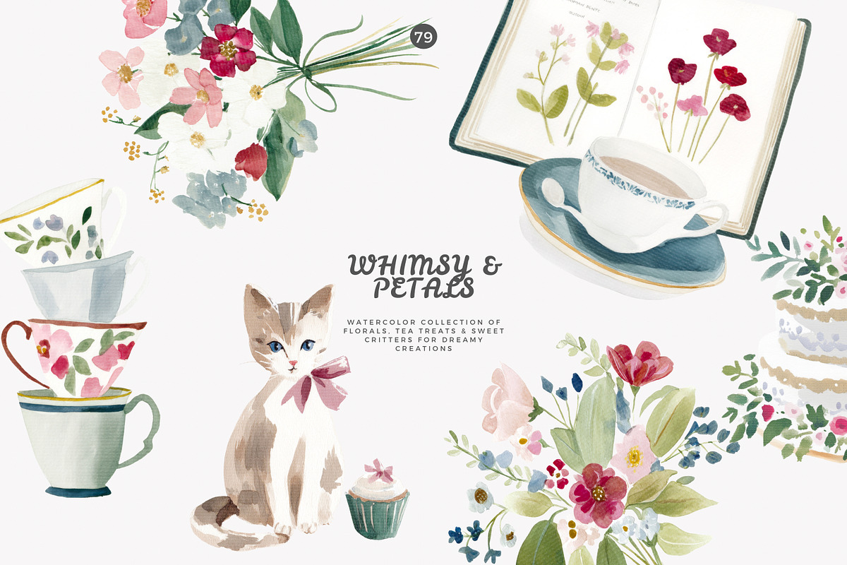 whimsical tea party clipart set, a Decorative Illustration by Patishop Art (Photo 5 of 10)
