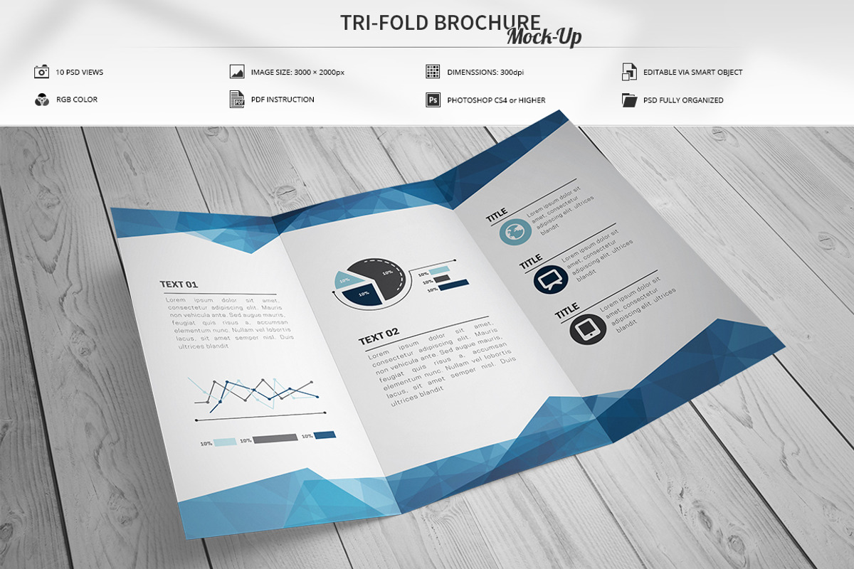 Tri-Fold Brochure Mock-Up, a Books & Magazine Mockup by MassDream (Photo 1 of 12)