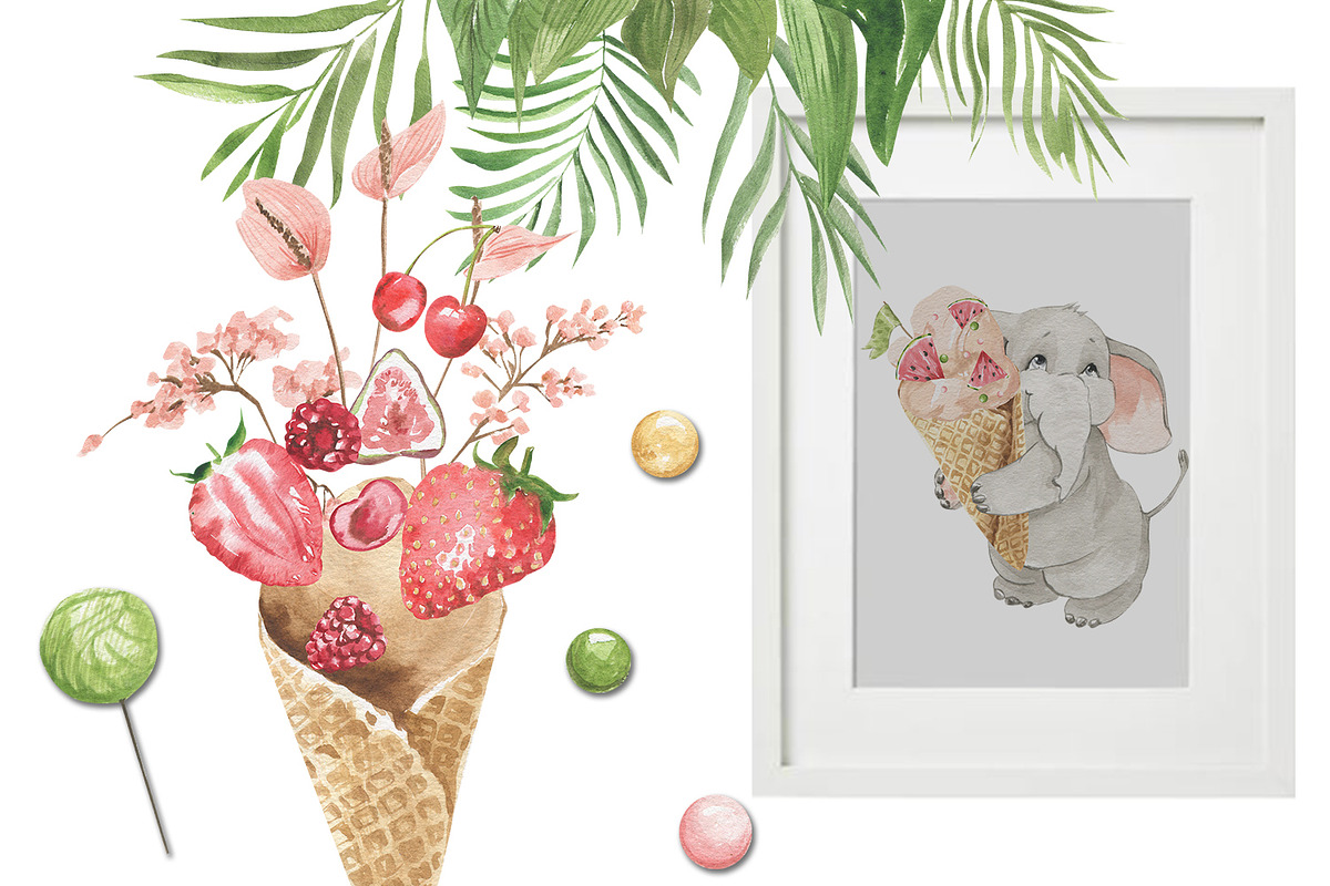 Everyone loves ice cream!, an Animal Illustration by Love Watercolor Store (Photo 2 of 11)
