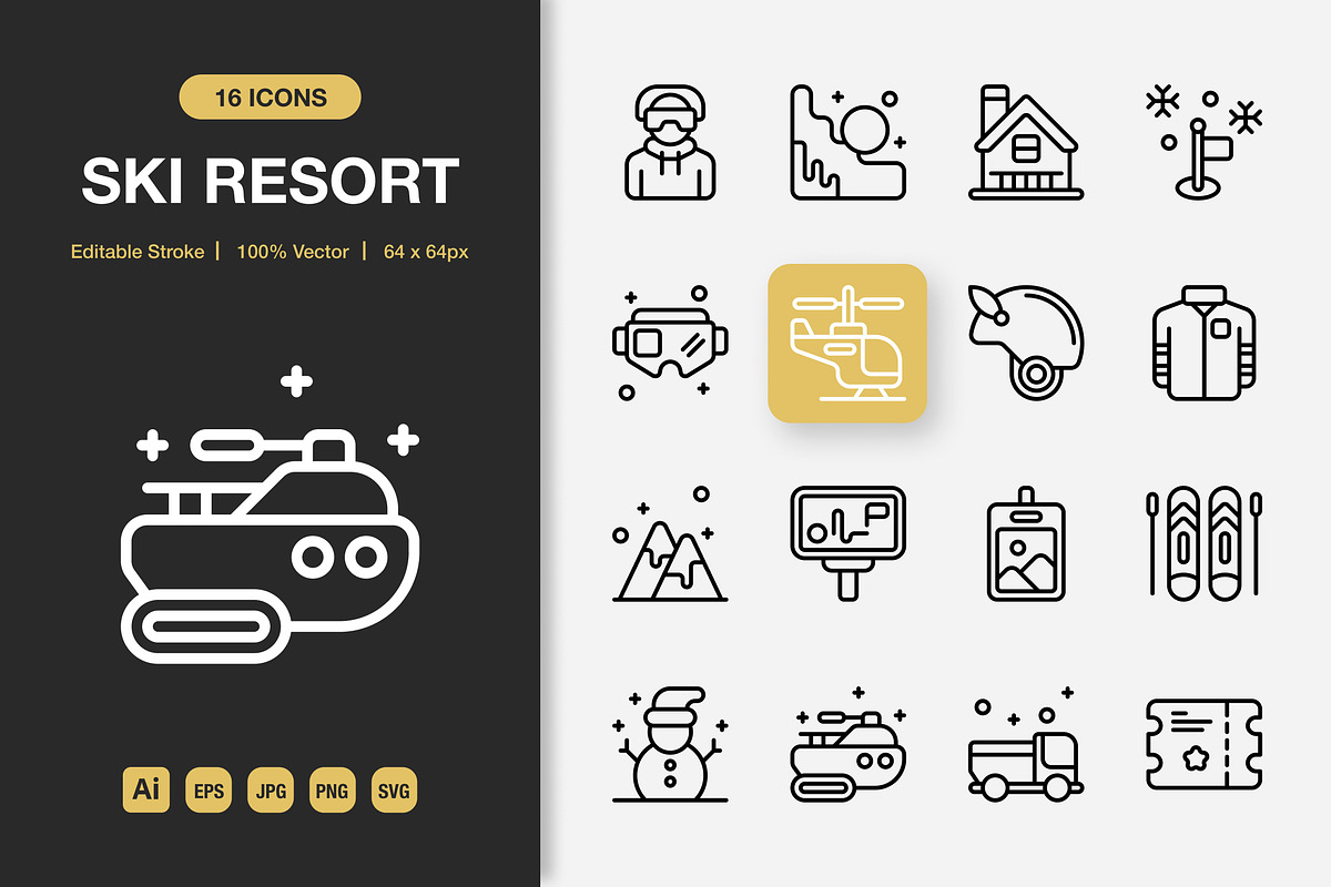 Ski Resort Outline Icons, an Outline Icon by Spacepixel Creative