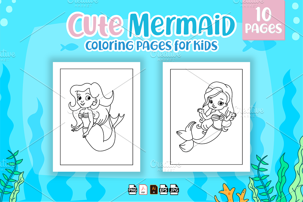 Cute Mermaid Coloring Pages For Kids, a Person Illustration by Sultana177 (Photo 2 of 2)