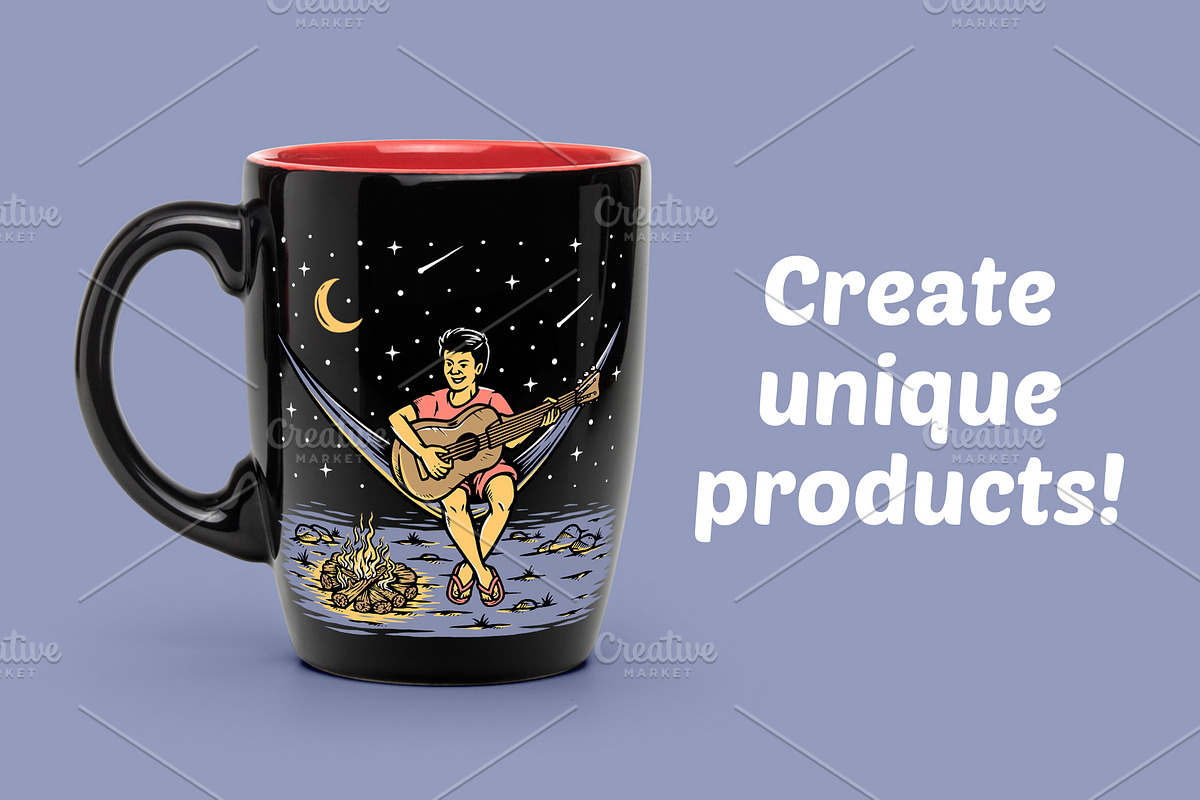 Man playing guitar under the stars, a Person Illustration by gunaonedesign (Photo 2 of 4)