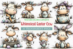 Whimsical Easter Cow Clipart Png, an Illustration by Craft Nest